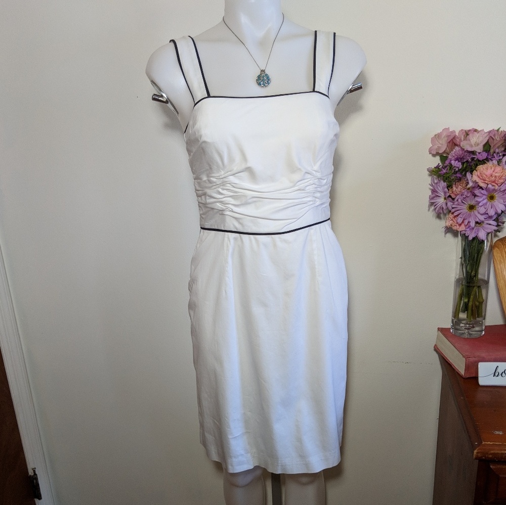 White Sleeveless Dress with Black Piping WHBM